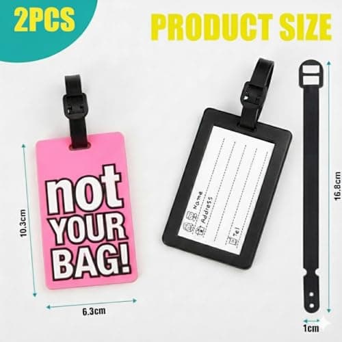 2 Pack Silicone Luggage Tags with Name ID Card, Flexible Travel Suitcase Name Tags with Adjustable Strap for Baggage, Handbags and Travel Bags — view 2