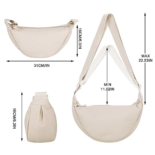 Firtink 2 Pack Crescent Bag for Women Men, Nylon Crescent Bags Dumpling Bag Hobos Crossbody Bags Purse with Adjustable Strap(Beige) — view 5