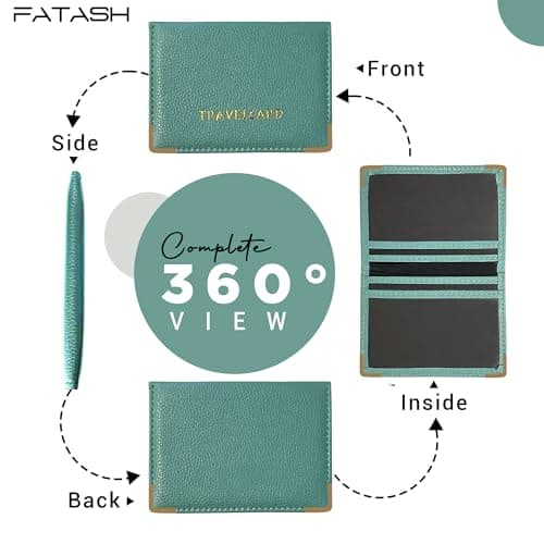 FATASH Travel Card Holder, PU Leather Oyster Card Cover, Bus Pass, Rail Ticket, Photo ID Wallet with 4 Pockets, Compact & Slim Unisex RFID Blocking Credit Card Case for Men, Women & Kids - Sky Blue — view 6