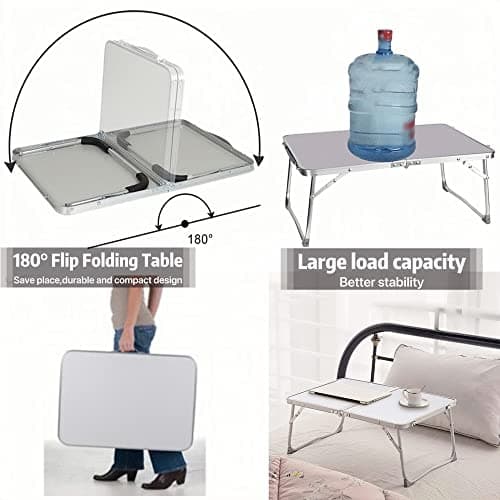 Qimu Low Folding Camping Table,Lightweight Aluminium Picnic Table Laptop Bed Table,Portable Lap Desk, for Picnic/Camping or Eating Breakfast, Reading, Watching Movie on Bed/Couch(White,60cm) — view 4