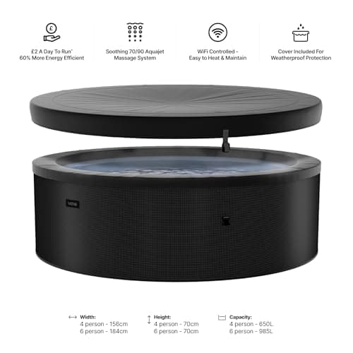 Wave Tahoe 4 Person Eco Foam Hot Tub | Portable Outdoor Spa with Integrated Heater, 40°C Rapid Heating & WiFi App Control | 70 BubbleJet Massage, FrostFree | Charcoal Black | Standard — view 5