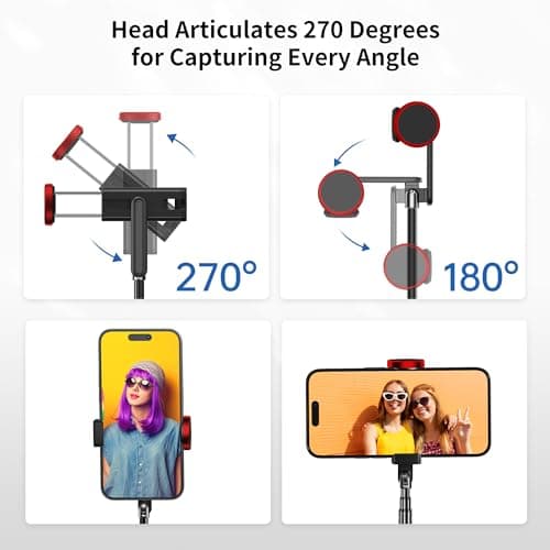 ATUMTEK Selfie Stick Tripod, Extendable 3 in 1 Aluminum Bluetooth Selfie Stick with Wireless Remote 360° Rotation for iPhone 12/11/11 Pro/XS Max/XS/XR/X/8/7, Samsung, Google, LG Smartphone, Red-Black — view 2