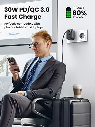 UGREEN 100W USB C Charger Plug with UK to EU Travel Adapter, Fast GaN Charger for Laptop, 4 Port USB C Charging Station for Europe Travel — view 3