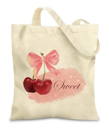 Cherry Canvas Bags for Women - Women Tote Bag with Compartment Shoulder Bag