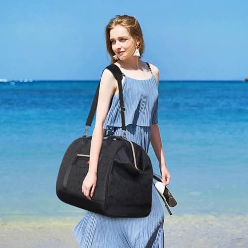 Lekesky Weekend Overnight Bags for Women - 33l Top Large Opening Travel Duffles Bag, Holdall Bag for Airlines with Shoes Compartment (Black Rhombus,42 * 33 * 24cm) — view 2