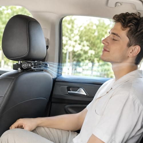 USB Powered Car Seat Fan Backseat Cooling Headrest Fan with Adjustable Speeds Portable Vehicle Fan for Kids Dogs Rear Seat Passengers Summer Travel Accessory Black (Black) — view 3