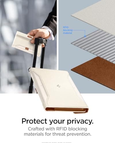 Spigen Passport Card Cover Holder Passport Wallet Travel Documents Organizer Protector Passport Holder Travel Accessories with RFID Blocking Technology SIM Card Pin Included - Dune Beige — view 4