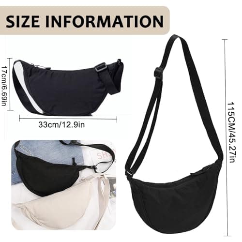 SUJIBHI Crescent Bag Nylon Dumpling Bag for Women Men Crossbody Bag with Adjustable Strap Solid Color Chest Bag Shoulder Bag Fanny Packs for Daily Use (Black) — view 4