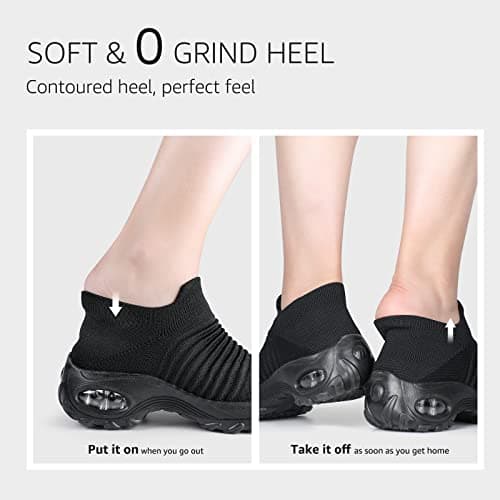 STQ Slip On Lightweight Platform Loafers Sneakers Working Walking Trainers Gym Shoes Wide Fit Comfort Loafers Shoes, All Black, 6 UK — view 4