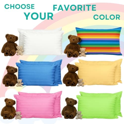 kinder Fluff Children Pillow (2Pack) [25x38cm]- First Pillow for Kids Age 2+, 100% Cotton Sateen Stripes Shell 300T, Down Alternative Fill, Machine Washable - Children & Travel Cushion - Yellow - XS — view 6