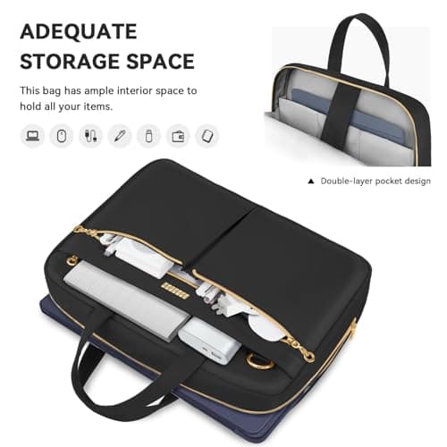 Ferkurn Laptop Bag Case 17 17.3 inch for Women Men Compatible with HP OmniBook Pavillion,Acer Aspire Nitro,IdeaPad,Precision,ASUS Vivobook,MSI,LG, Slim Strap Messenger Briefcase Computer Bag, Black — view 3
