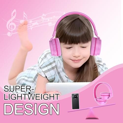 Kids Bluetooth Headphones,Lightweight Kids Headphones Wireless,85/94dB Safe Volume,40H Playtime,Fast Charging,Bluetooth 5.3,Over Ear,Toddler Headphone Built-in Mic for School/Tablet/Travel (Pink) — view 5