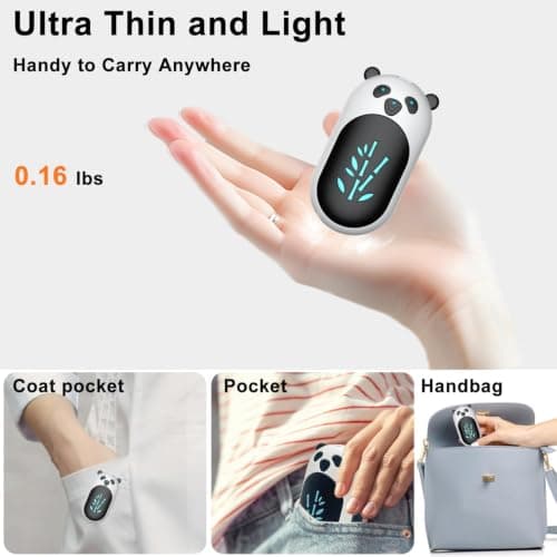 Hand Warmers Rechargeable 2 Pack, 6000mAh Electric Hand Warmer Reusable, 20Hrs Long Heating, Portable Pocket Heater Handwarmer for Women Men, Outdoor Camping, Ski Equipment(Black/White) — view 3