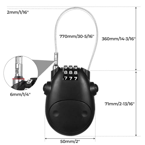 3-Digit Combination Cable Locks, 77cm Retractable Cable Lock, Security Password Locks for Bike Luggage Suitcase Helmet Backpack Locker Travel Ski Toolbox — view 2