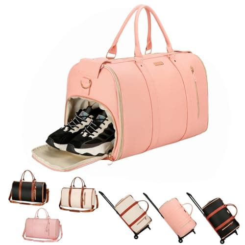 Travel Bag with Wheels, 2-in-1 Foldable Garment Bag, Stylish Carry-On with Toiletry Pocket, Shoulder Strap, and Shoe Compartment for Convenient Travel