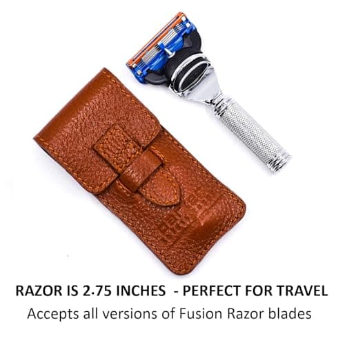 Parker Safety Razor, 5 Blade Travel Razor with Luxurious Saddle Leather Case - Compatible with Gillette's Fusion Razor Cartridges — view 5