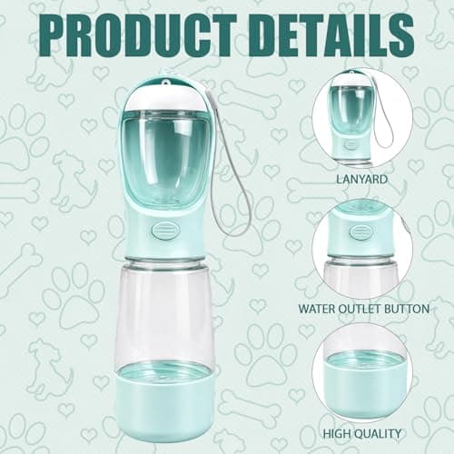 Dog Water Bottle with Food Container, Portable Dog Water Bottle, 3-in-1 Portable Pet Water Bowl, Portable Dog Bowl Cat Bowl and Poop Bag Dispenser for Walking Hiking Travel(Blue) — view 3