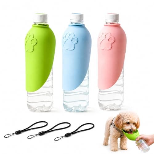 Dog Water Bottle Bowl 3 Pcs, Portable Pet Water Bowl Caps with Carry Straps, Silicone Travel Dog Water Dispenser Attachments for Walks, Hiking, Fits Standard Bottles (Bottle Not Included)