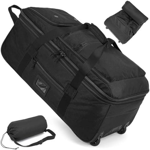 TAIHOYIN Large Foldable Duffle Bag with Wheels 85-100L Expandable Wheeled Holdall Extra Large Travel Rolling Duffel Bags for Men Women Collapsible Big Soft Luggage Camping, Black