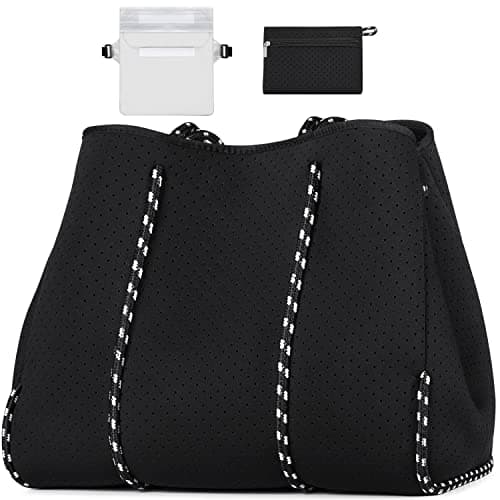 IBFUN Neoprene Tote Bag Beach Bag Women Gym Pool Bag Large Travel Bag, A3 Black Upgraded, Großes Upgrade
