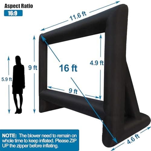XHYCPY 16' Inflatable Outdoor Projector Movie Screen - Package with Rope, Blower + Tent Stakes - Great for Outdoor Backyard Pool Fun — view 4