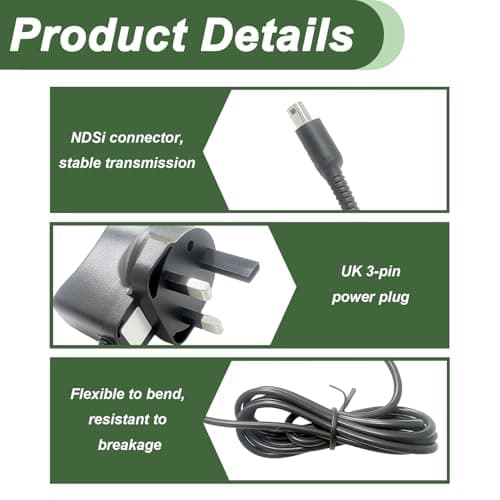 Charger Compatible With Nintendo 3DS XL New 3DS XL 2DS XL New 2DS XL DSi DSi XL Power Adapter, Power Adapter with UK Plug 1.2M Charging Cable Replacement for Handheld Console Gaming Charger — view 3