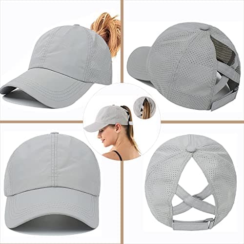 Baynetin Womens Criss Cross Ponytail Baseball Cap,High Messy Bun Ponycap Quick Drying Mesh Outdoor Sports Hat with Ponytail Hole Adjustable Travel Summer Hat (Light Grey, One Size) — view 2