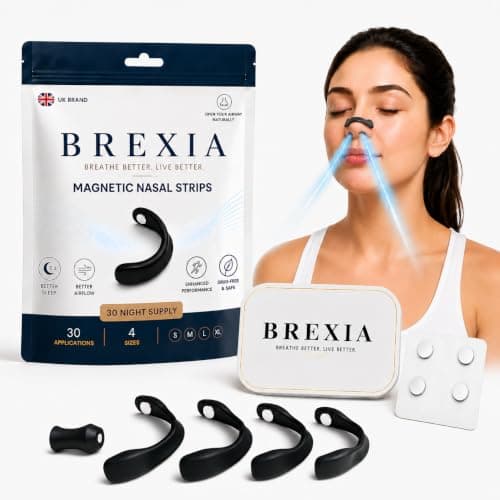 BREXIA Magnetic Nasal Strips for Breathing, 30 Nights Starter Kit – 4 Sizes (S/M/L/XL) Anti-Snoring Nose Strip for Your Perfect Fit Better Sleep, Breathing & Focus – UK-Designed