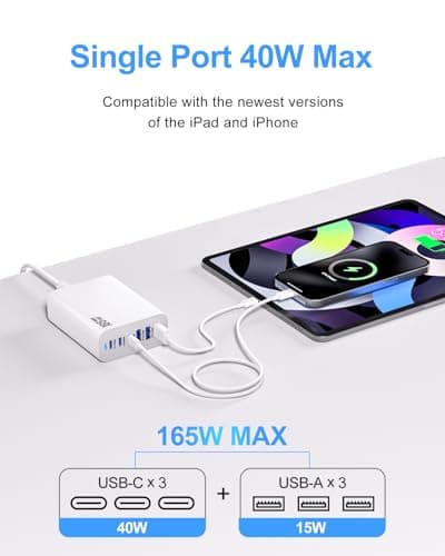 Charging Station 6 Ports Fast Charger, 165W USB-C Charger Fast Charging Plug, PD Power GaN Charger Compatible with iPhone 17/16/15 Pro, iPad, Laptops, Galaxy – Ideal for Home & Travel — view 3