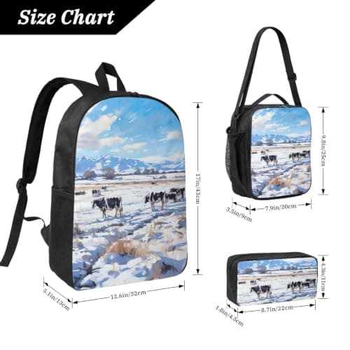 HETPLKD Cow Outdoors Backpack Set 3 PCS - 17 Inch Laptop Backpack with Lunch Bag, Waterproof Daypack Insulated Lunch Box Large Capacity Coin Pouch Personalized Gift — view 4