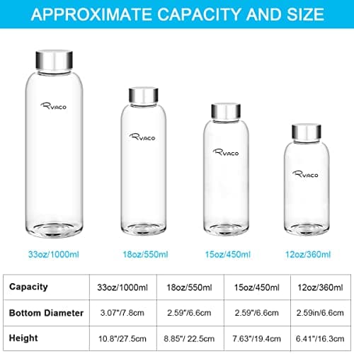 RYACO Glass Water Bottle 550ml/18oz,Borosilicate Glass Bottle with Neoprene Protective Case for Hot Cold Drinks,BPA-Free Leak Proof,Sport Water Bottles with Sponge Brush,Dishwasher Safe — view 4