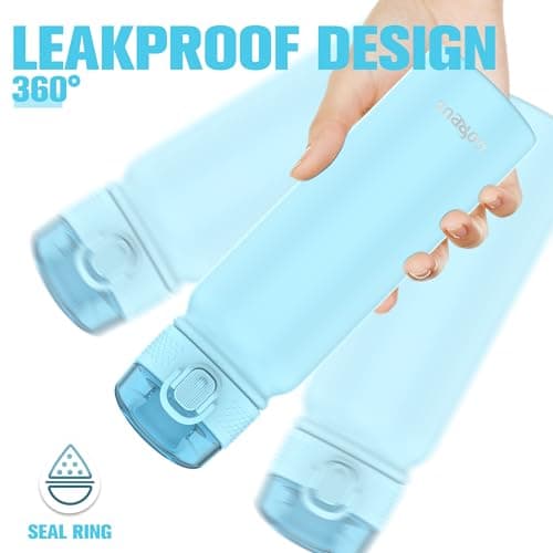 GOPPUS 600ml/20oz Insulated Water Bottle with Spout Lid (No Straw) Leakproof Stainless Steel Sports Bottle with One Hand Open Lid Double Wall Flask with Handle Keeps Drinks Cold BPA Free (Sky Blue) — view 4