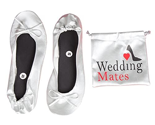 Women's Roll Up Shoes with Carry Bag for Weddings, Nights Out and Races (Silver, Numeric_7)