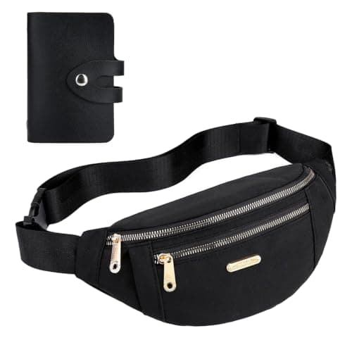 IPQNQVEY Fanny Pack Fashionable Waist Bag Unisex Fashion Waist Bag Casual Travel Bum Bag with 3 Zipper Pockets for Adult Sports Running Hiking Jogging (Black)
