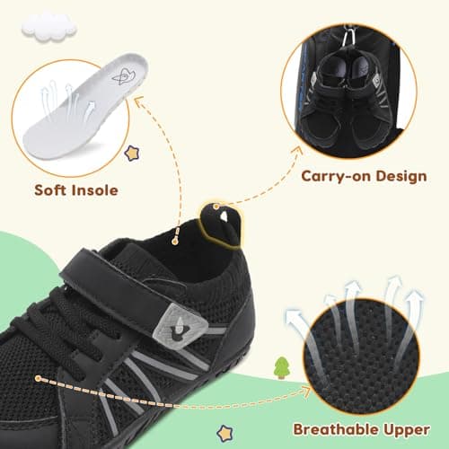 JOINFREE Kids School Shoes Wide Toe Box Barefoot Shoes Black — view 5