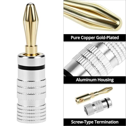 QWORK® 8 Pack 4mm Banana Plugs, Gold Plated Copper Speaker Connectors with Aluminum Shell for Home Cinema, Amplifier & Receiver — view 2