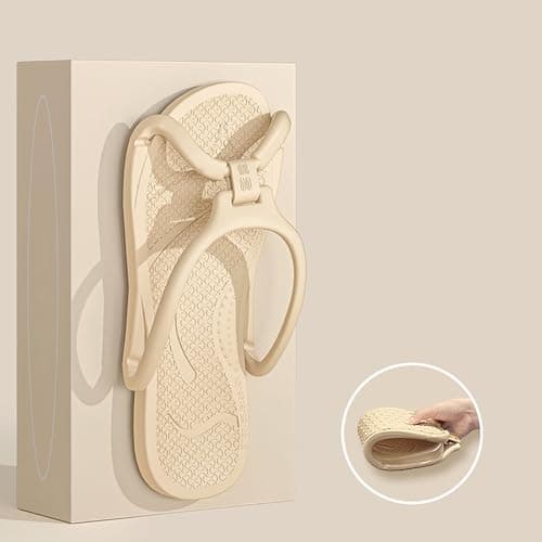 DFSDJEUW lady slipper uk sale Foldable Couple Travel Slippers Men Women Hotel Non Slip Travel To Carry Convenient Indoor Home Bathroom Quick Drying Soft Flip Flops flip flops women Beige 3.5 — view 4