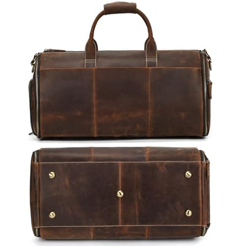 Leather Garment Bag for Men, Convertible Carry on Garment Duffel Bag for Travel Weekender Bag 2 in 1 Hanging Suitcase Suit Bag, 2201 Brown — view 6