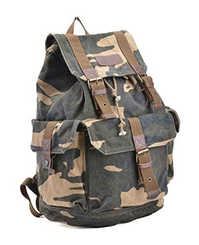GOOTIUM Canvas Backpack - Vintage Outdoor Rucksack Travel Day Pack, Camouflage — view 3