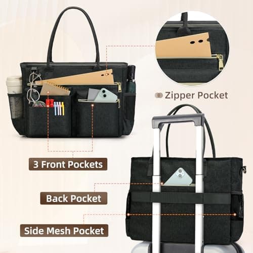 RAINSMORE Laptop Tote Bags for Women 15.6 inch Teacher Bag Large Nurse Utility Bag Computer Messenger Briefcase with Insulated Pocket for Work School Office Business University Dark Grey — view 5