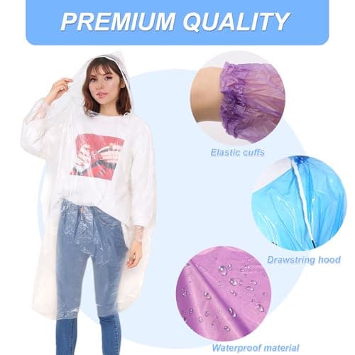 ZOCONE 12 Pack Poncho Waterproof Adult Kids Disposable Rain Ponchos Family Pack for Outdoor Camping Festivals Hiking Travel — view 5