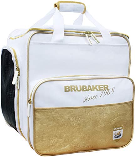 BRUBAKER Super St. Moritz Ski Boot Backpack for Boots, Helmet, Gear and Apparel - White/Golden