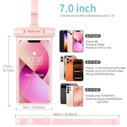 wellhouse Waterproof Phone Pouch Case, 3D Stereoscopic 7" Waterproof Cell Phone Dry Bag for iPhone15 14 13 XS XR X Pro Max Plus Mini, S22 S21 Ultra, IPX8 Underwater Phone Protector, Pink — view 5