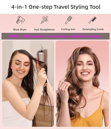 Travel Dual Voltage Hair Dryer Brush, Small Hot Air Brush for European Travel, Compact 2 Inch One Step Blowout and Volumizer Hair Blow Dryer with Oval Design, Rose Gold — view 4
