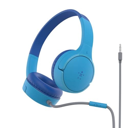 Belkin SoundForm Mini Wired On-Ear Headphones for Kids, Over-Ear Headset for Children with inline Microphone for Online Learning, School, Travel, Play, For 3.5mm Compatible Devices - Blue