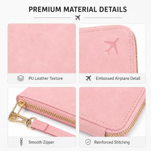 ILIYAH RFID Passport Wallet Holder - PU Leather Travel Document Organiser with Zipper Wrist Strap Card Coin SIM Slots for Men Women Family Trips (Deep Pink) — view 4