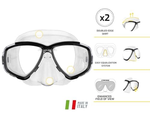 Cressi Perla Separate Glass Mask & Snorkel Set for Adults - Low-Volume Diving Mask - Dry-Top Snorkel Set - For Diving & Snorkelling - Transparent/Blue - Combo Set Perla Mask + Mexico Snorke — view 2