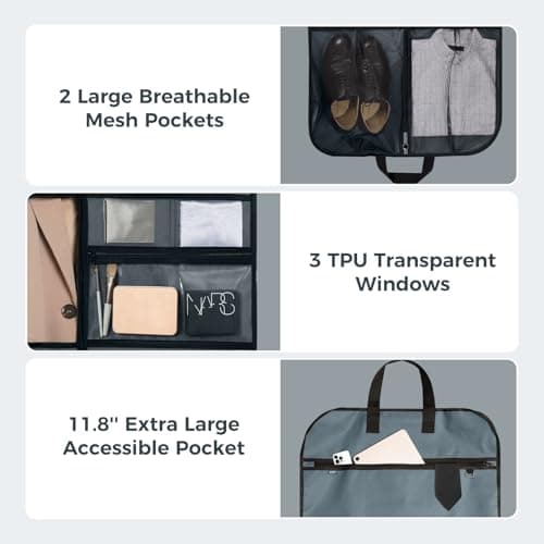 pack all 43" Premium Gusseted Travel Garment Bag, Hanging Suit Bag(Grey) — view 6