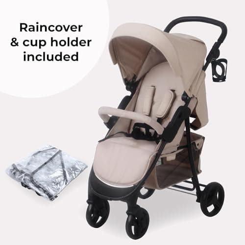 My Babiie MB30 Pushchair – from Birth to 4 Years (22kg), Easy Compact Fold, Large Shopping Basket, Adjustable Handle, Stroller Includes Cup Holder, Rain Cover – Oatmeal — view 3