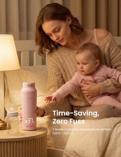 Paruu Portable Bottle Warmer for Breast Milk & Water, Rapid Heating in 2 Minutes, 7-Temp Control, Large 12oz Capacity, Ideal Gifts for New Parents, Pink — view 2